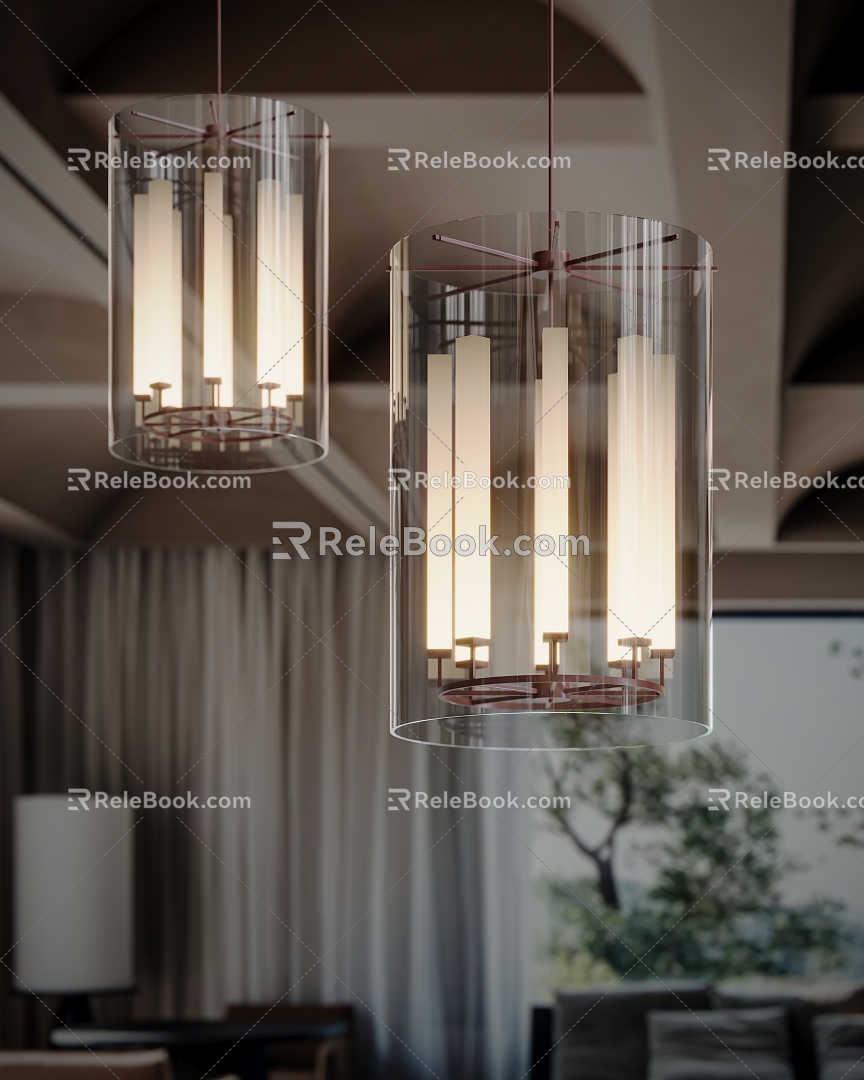 Modern industrial metal glass chandelier 3d model