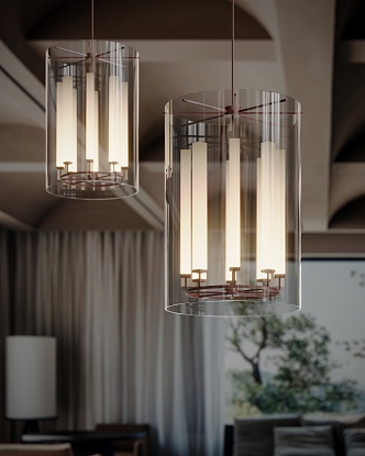 Modern industrial metal glass chandelier 3d model