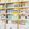 Modern Display Shelves with Arched Design and Skincare Products in Retail Store 3d model