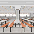 Spacious Clean Dining Hall Interior With Tables Chairs And Food Counters