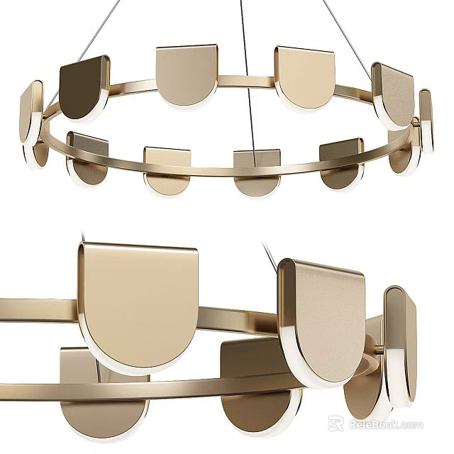 Modern Golden Metallic Chandelier With Circular Design And Geometric Elements 3d model