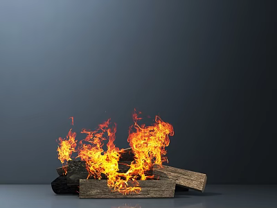 Fireplace With Vivid Burning Flames And Stacked Natural Wood Logs 3d model