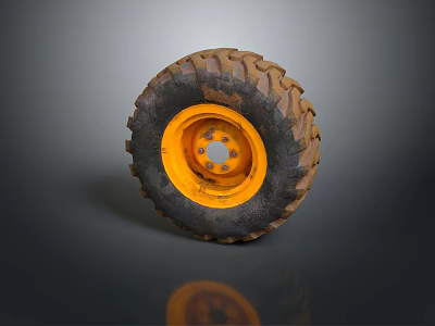 High Quality Automotive Car Tire with Yellow Rim and Tread Pattern as Essential Part 3d model