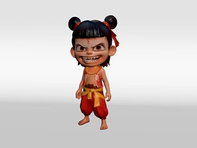 Game and Movie Character With Double Bun Hairstyle Red Hair Accessories And Grinning Expression 3d model