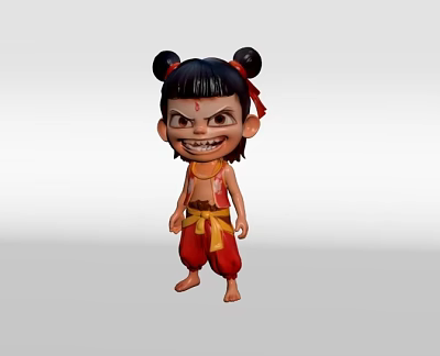 Game and Movie Character With Double Bun Hairstyle Red Hair Accessories And Grinning Expression 3d model