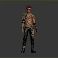 Man With Red Hair And Sunglasses Wearing Decorative Shoulder Wings Black Pants Gold Accents