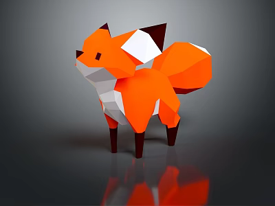 Low Poly Fox Design With Orange White Geometric Body And Digital Art Style 3d model