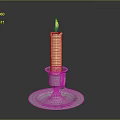 Lit Beige Candle On Silver Candlestick With Round Base For Home Decor 3d model