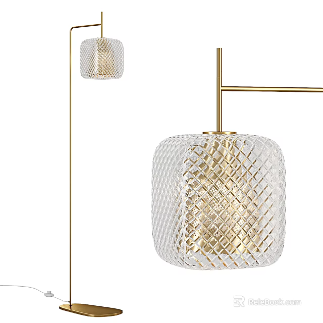 Modern Floor Lamp With Golden Stand And Transparent Mesh Lampshade For Interior Decor 3d model 