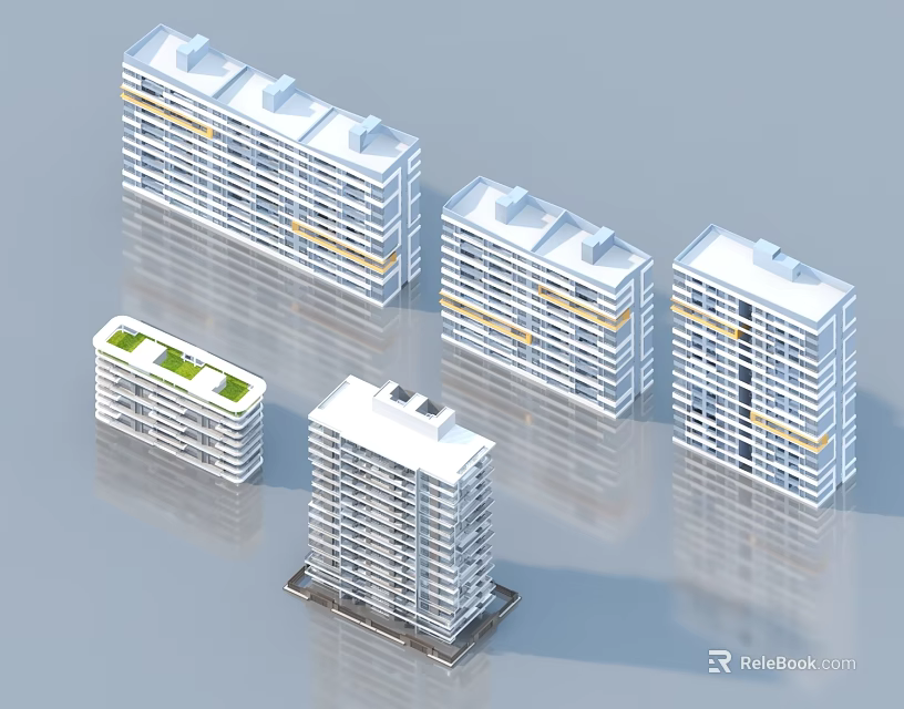 Modern Residential Buildings With Multiple Structures Different Heights And Green Roof Design 3d model 
