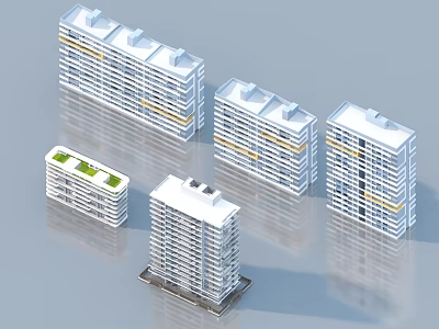 Modern Residential Buildings With Multiple Structures Different Heights And Green Roof Design 3d model