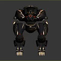 Futuristic Mechanical Creature Robot With Black And Gold Armor And Red Eyes