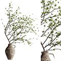 Natural Style Decorative Ornament Set with Green Branches and Clay Pots