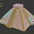 Pink Pyramid with Stepped Layers and Temple Top Structure in Detailed Architectural Design