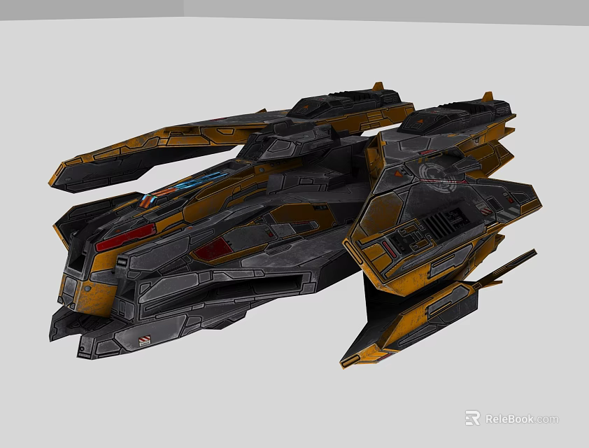 Futuristic Sci Fi Spaceship 3D Model With Black And Yellow Detailed Structure 3d model 