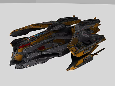 Futuristic Sci Fi Spaceship 3D Model With Black And Yellow Detailed Structure 3d model