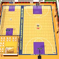 Indoor Modern Basketball Gym With Colorful Floor Bleachers And Ceiling Lights