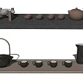 Minimalist Ceramic Tea Set With Teapot Four Teacups And Wooden Tray