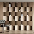 Modern Wooden Bookcase Interior Design With Modular Cubbies And Leather Chair