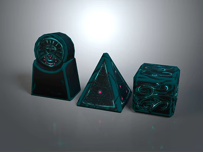 Dark Green Entertainment Electronics with Three Geometric Shapes Pyramid Cube Rounded Top and Illuminated Patterns 3d model