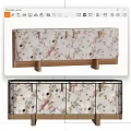 Modern Elegant Sideboard With Marble Pattern Surface Storage Cabinets And Golden Legs 3d model