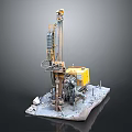 Industrial Yellow Drilling Machine With Tall Drill Tower And Gravel Covered Base