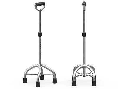 Medical Quad Walking Crutches With Silver Frame Adjustable Height Non Slip Tips 3d model