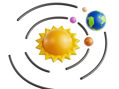 Decorative Ornament Set With Sun Design Black Orbits And Colorful Planets 3d model