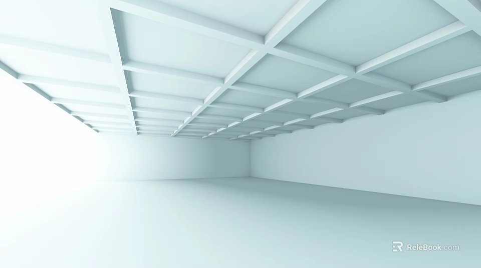 Bright White Empty Room Featuring Geometric Ceiling Structure Clean Lines and Minimalist Design 3d model