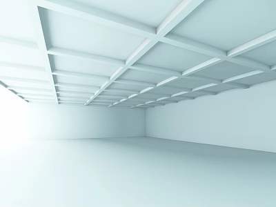 Bright White Empty Room Featuring Geometric Ceiling Structure Clean Lines and Minimalist Design 3d model