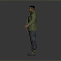 3D Human Male Character Model Wearing Green Jacket Standing With Arms Extended