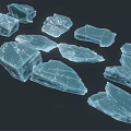 Multiple Blue Ice Crystal Shards With Various Shapes On Dark Background 3d model