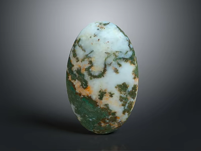 Natural Wood Stone Decorative Item Featuring Oval Form And Colorful Patterns In White Green Orange 3d model