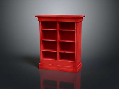 Red Modern Bookcase With Open Compartments Multiple Shelves And Sturdy Base Design 3d model