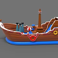 Inflatable Ship Shaped Play Equipment with Slide Lifebuoys and Cartoon Figure for Kids