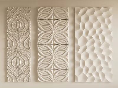 Decorative White Wall Panels With Three Different Textured Patterns For Interior Design 3d model