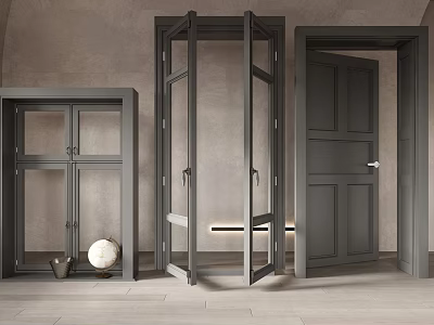 Modern Gray Security Doors Featuring Frames Handles And Different Designs 3d model