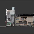 Cartoon Urban Street Scene With Old Multi Story Building And Colorful Awnings