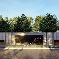 Modern Landscape Feature Wall With Green Trees Bird Decorations And Paved Ground