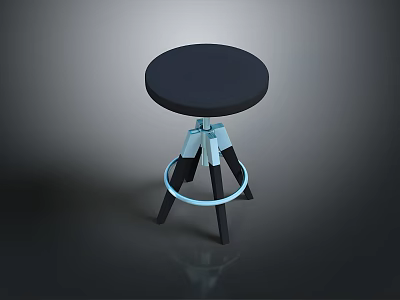 Modern Minimalist Stool With Round Black Seat Blue Circular Ring Accent And Three Legged Design 3d model