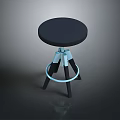 Modern Minimalist Stool With Round Black Seat Blue Circular Ring Accent And Three Legged Design