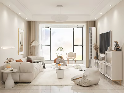 Modern Living Dining Room Interior Design With Sofa Coffee Table TV And Window View 3d model