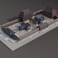 Ancient Chinese Architecture Complex With Courtyard Layout And Traditional Tile Roofs 3d model