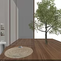 Modern Bathroom Interior With Wall Hung Toilet Built in Shelves LED Lighting and Round Rug