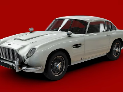 Classic White Sports Car Featuring Sleek Vintage Design And Chrome Details On Red Background 3d model