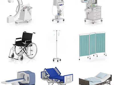 Essential Medical Equipment Including X Ray Machine Ventilator Wheelchair And Hospital Bed 3d model