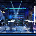 Modern Bar Interior With Neon Lights Green Wall Decor And Bar Stools