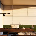 Serene Tea Room Interior With Large Windows Trees And Open Grassland View