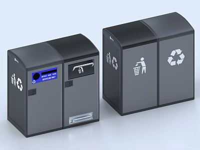 Public Recycling Trash Bins With Waste Sorting Icons And Lid Design 3d model