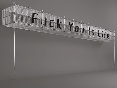 Metal Pipe Grid Structure With Text Display And Modern Design 3d model